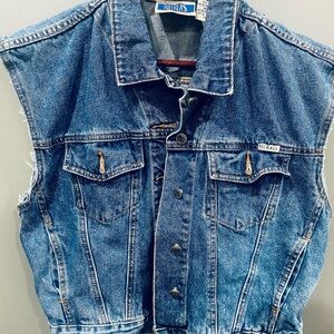 Vintage Bill Blass Blue Denim Cut Off Vest Size S